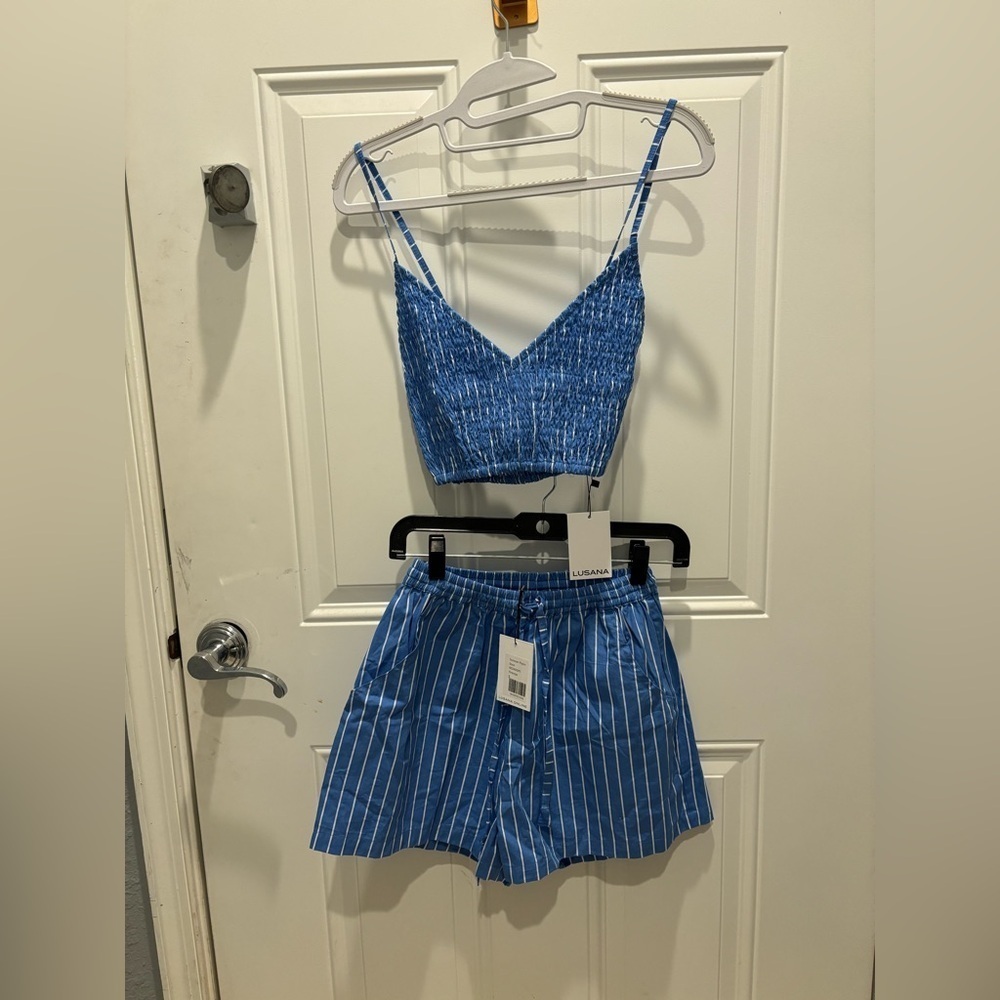Lusana Blue and White Striped Boxer shorts and top - Picture 2 of 6
